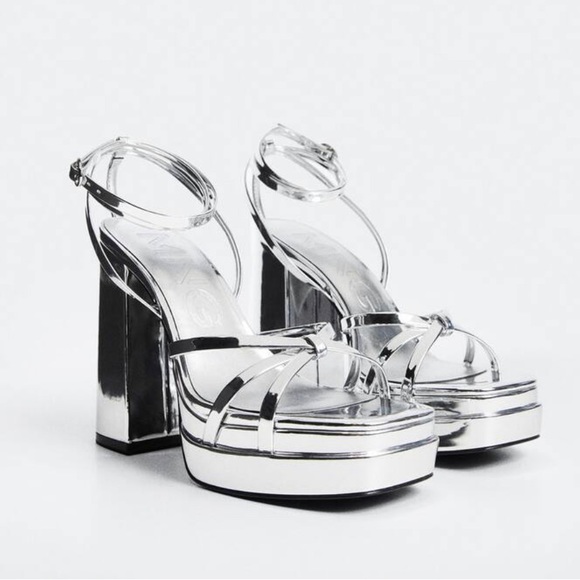 NWT Mango Metallic Platform Sandal - Picture 2 of 8